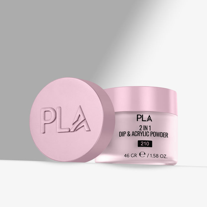 Pink jar of PLA 2 in 1 Dip & Acrylic Powder on a gray background