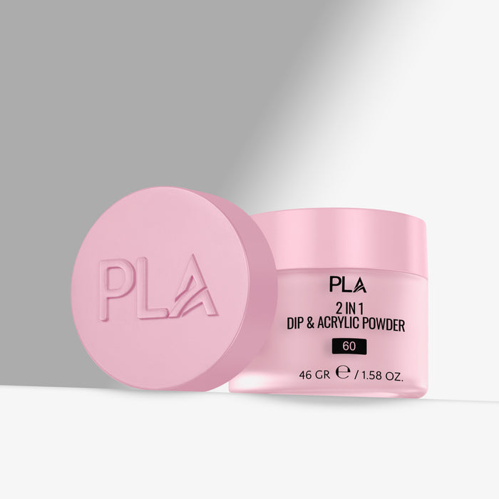 Pink container of PLA 2 in 1 Dip & Acrylic Powder on a gray background