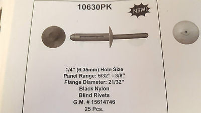 25 Pcs per Pack 1/4'' 6.35mm Hole size Nylon Black  Rivets GM 15614746