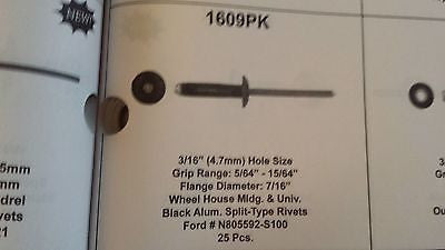 25 Pcs per Pack3/16'' hole size Black Aluminum Rivets Ford N805592-S100