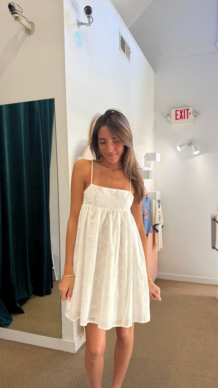 Halle Gathered Mini Dress – White