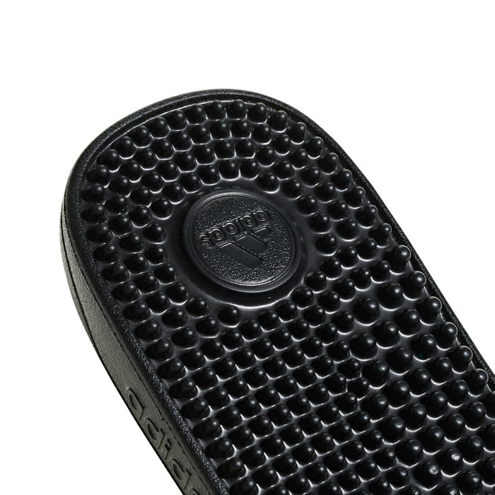 Men's black adidas slide sandal textured massage footbed with adidas logo