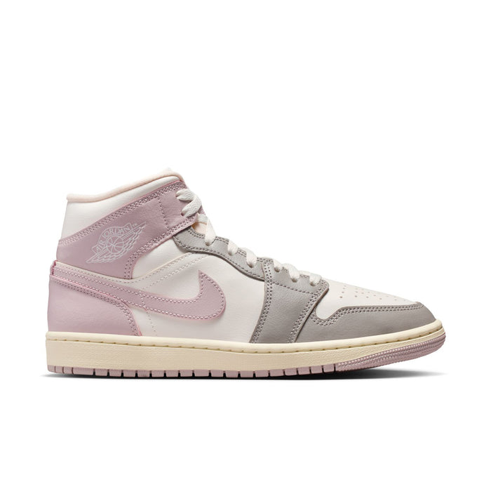 Womens mid-top sneakers, white and lavender colorblock with pink Nike swoosh