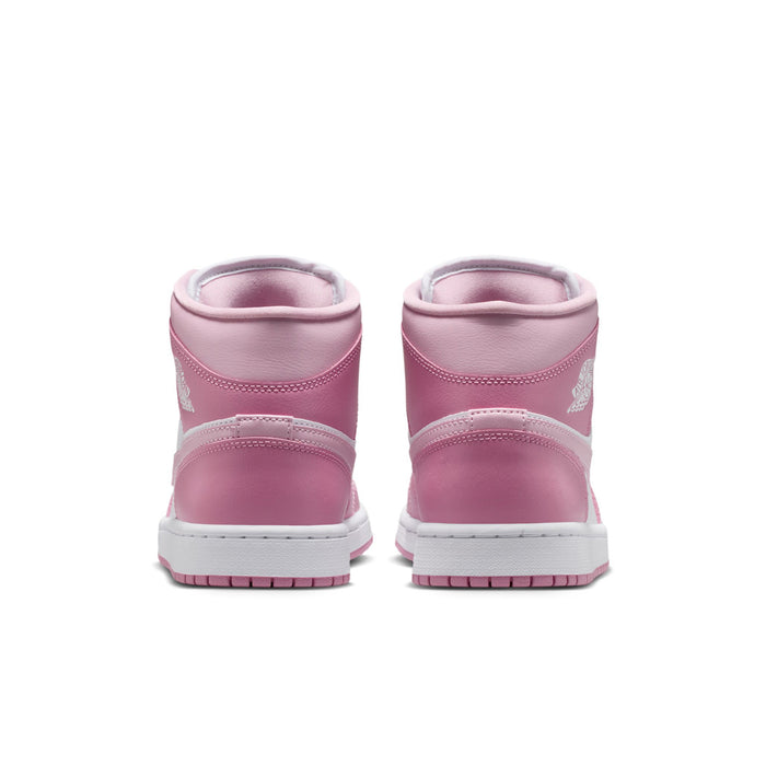 Women’s Air Jordan 1 Mid sneakers, pink high-top with padded heel and white midsole