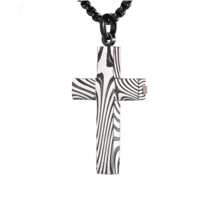 Alaric Men's Stainless Steel Damascus Cross Pendant with Chain