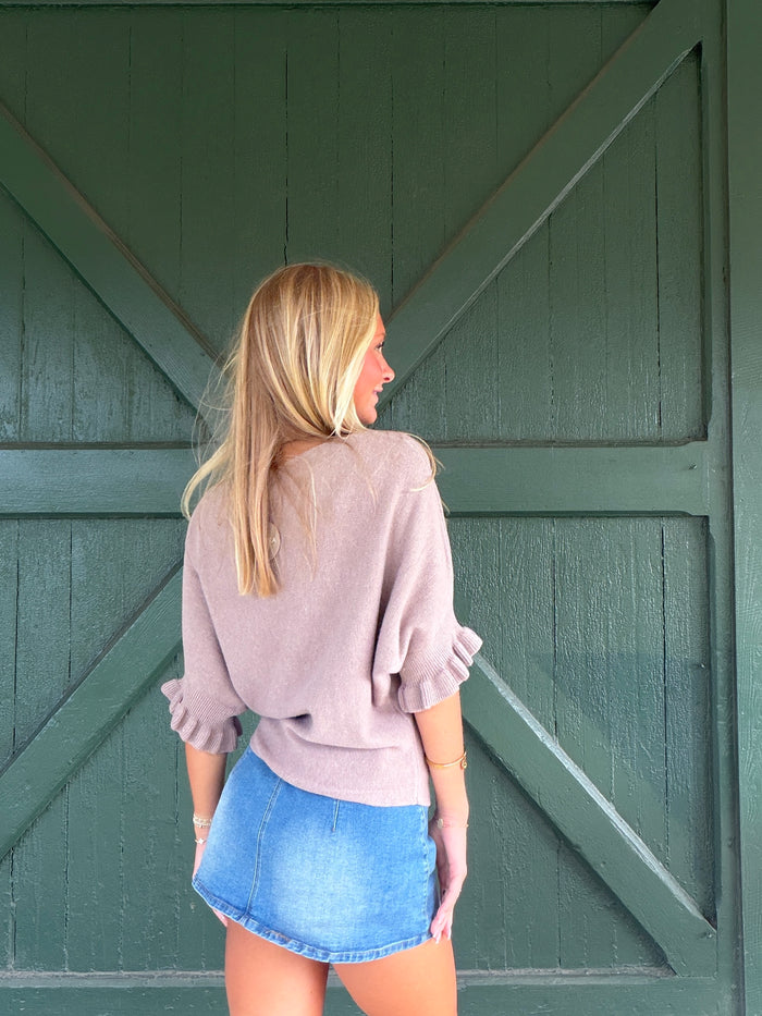 Apricot London Ruffle Sleeve Elbow Jumper – Stone Neutral