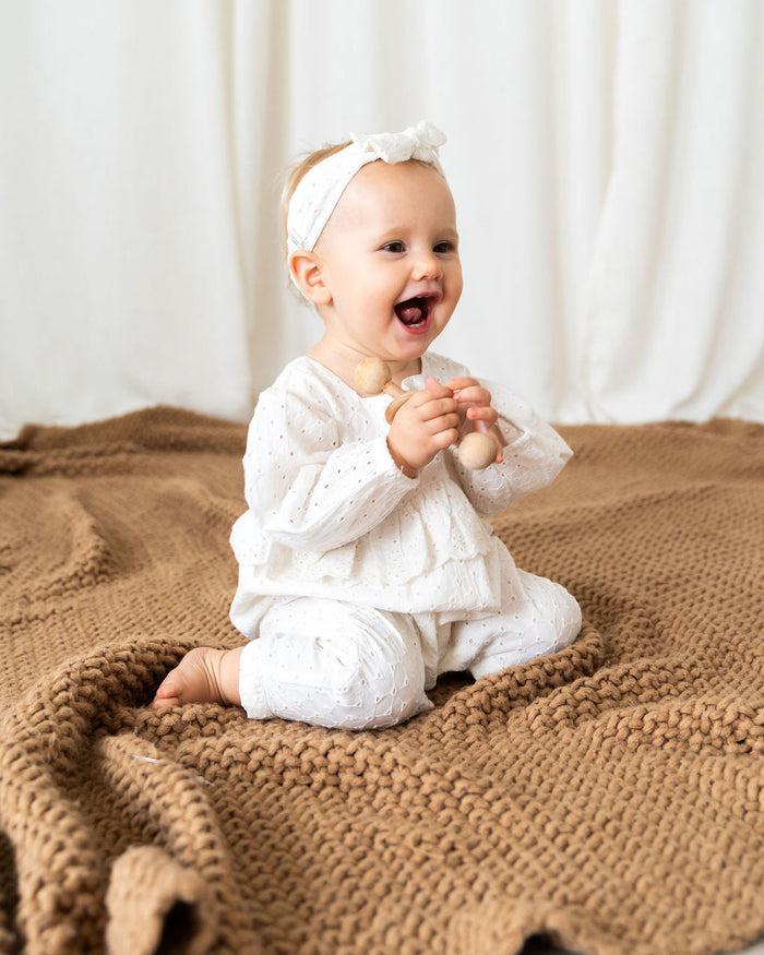 Astrid Schiffli Baby Jumpsuit & Headband Set (Organic Cotton)