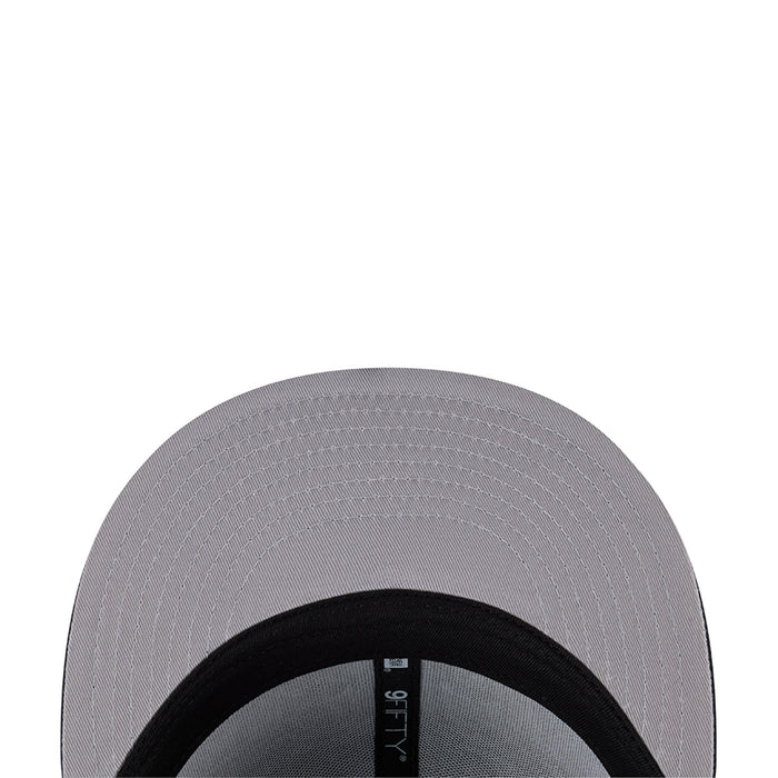 Light gray baseball cap with black interior band, showing brim underside