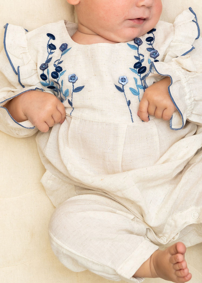 Atrani Embroidered Baby Romper & Headband Set (Organic Cotton)