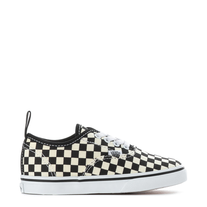 Toddler low-top sneakers, black and white checkerboard canvas with lace-up front
