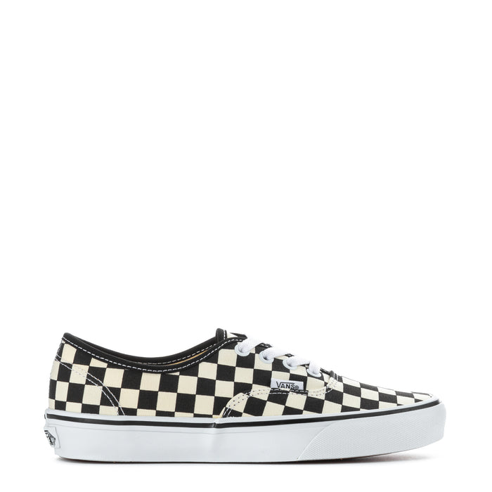 Youth checkerboard canvas lace-up sneakers, black and white, Vans logo on side