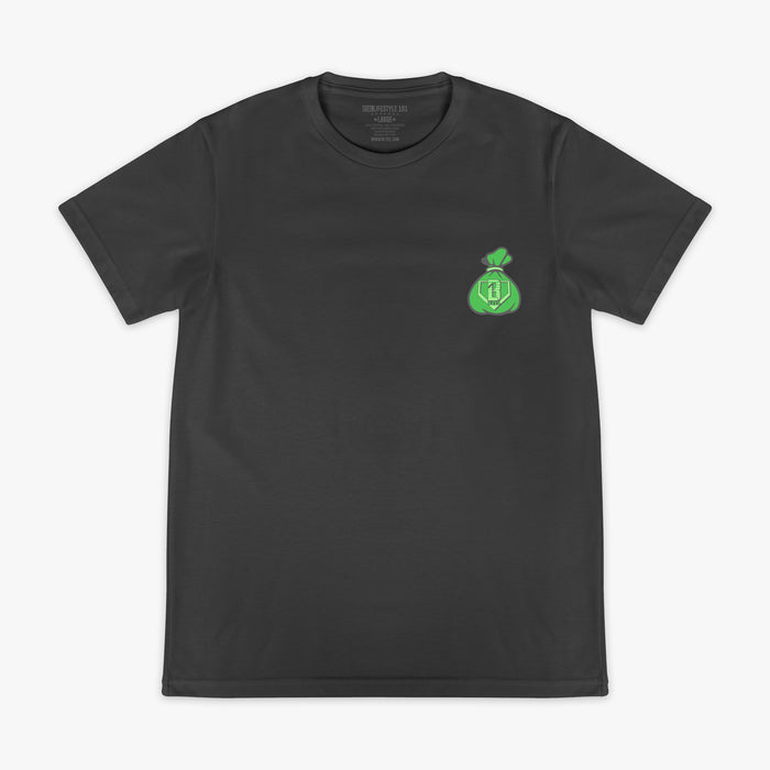 Gray Bag Chaser graphic tee — front view