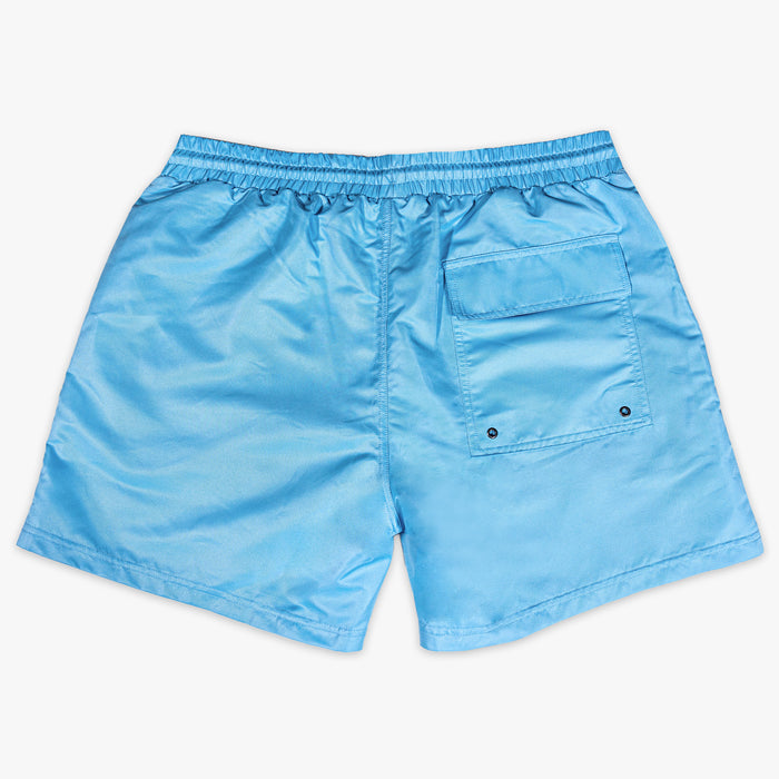 Light blue shorts with a pocket on a white background