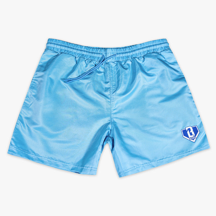 Light blue shorts with a BL101 logo on a white background