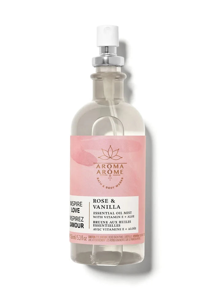 BATH AND BODY WORKS aroma rose & vanilla essential oil mist with vitamin e + aloe مست معطر للجسم من باث اند بودي ووركس