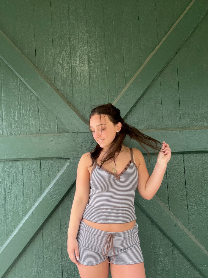 Bay Knit Stripe Cropped Tank with Button Detail
