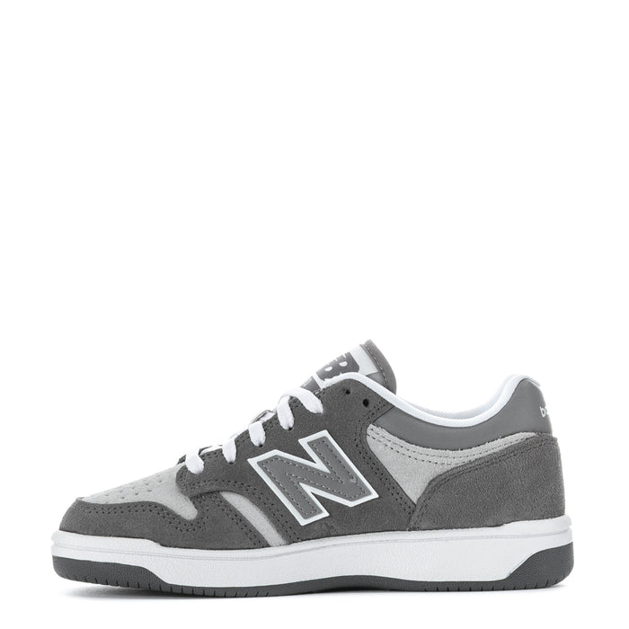 Kids' wide sneakers, gray and white colorblock with side N logo and white sole