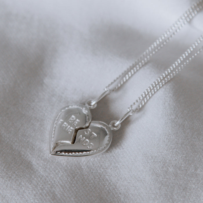 BFF Broken Heart Necklace SET - Silver