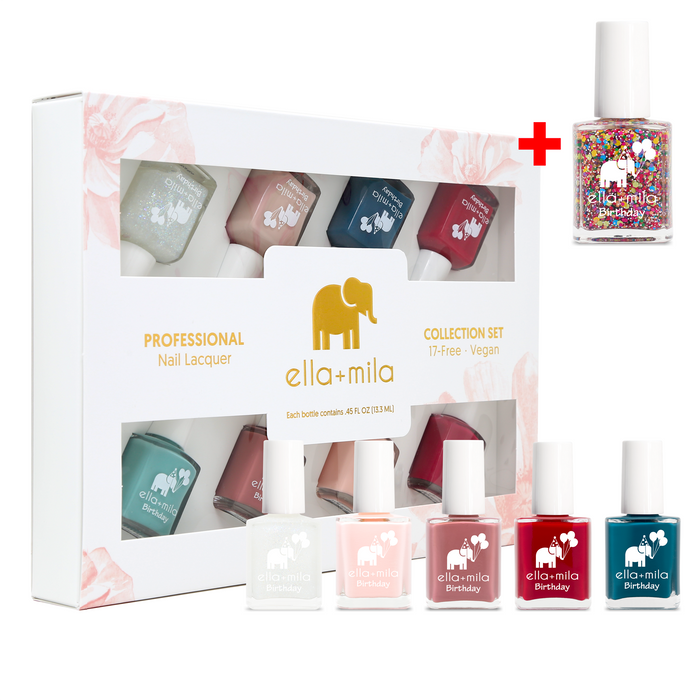 Birthday Collection 8-pack nail polish set with a bonus glitter polish in its gift box – ella+mila