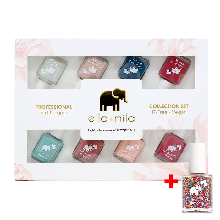 Birthday Collection 8-pack nail polish gift box with bonus polish, front view
