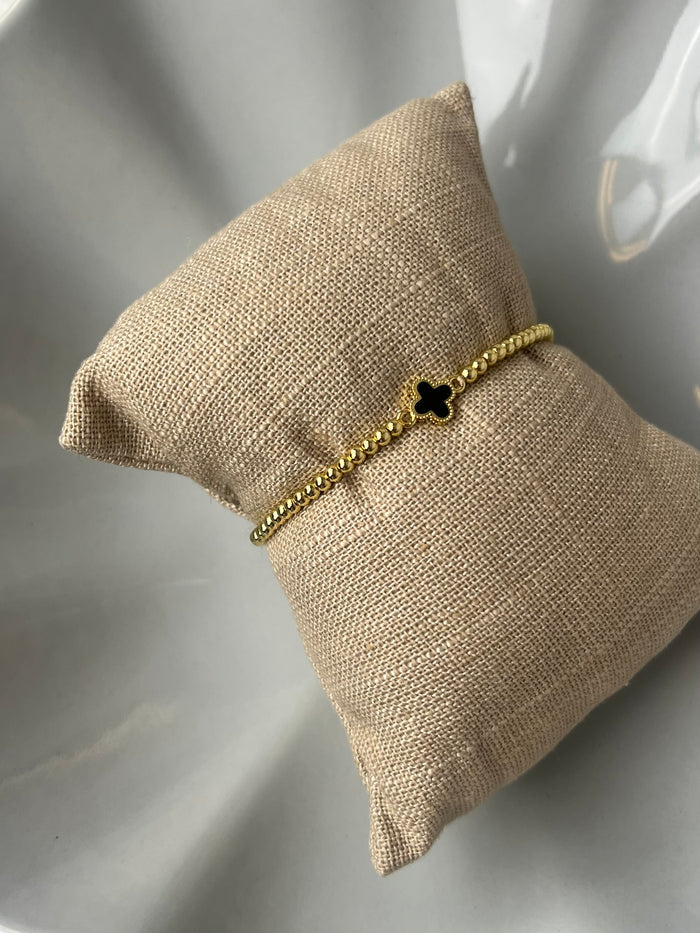 Black Enamel Clover Stretch Ball Bracelet