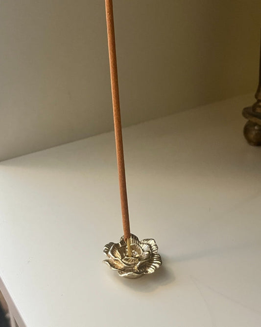 Brass rose incense holder with upright incense stick