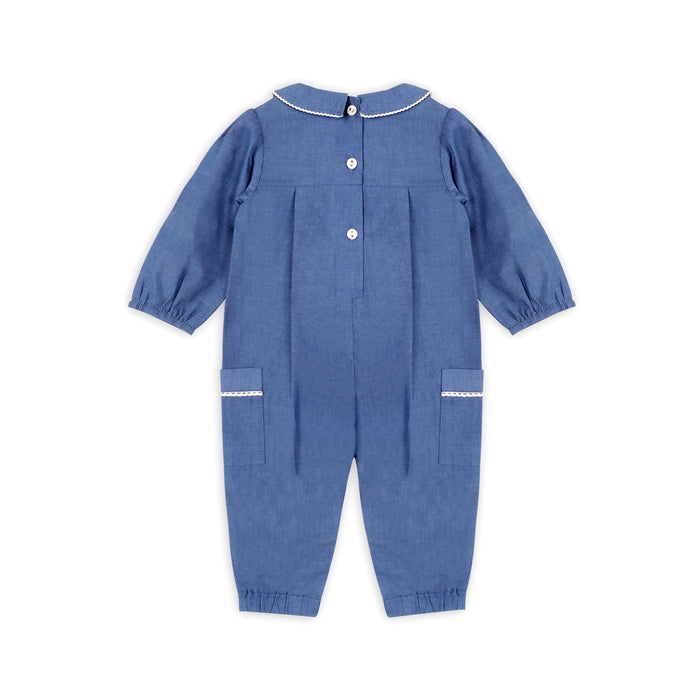 Brooklyn Soft Chambray Baby Jumpsuit & Headband Set (Organic Cotton)