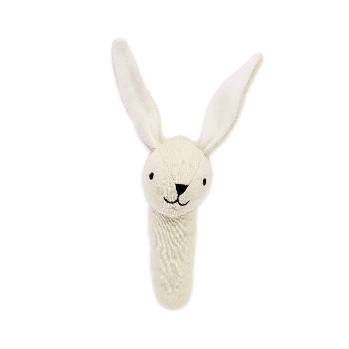 Bunny - Organic Stuffed Animal Baby Stick Rattle Toy