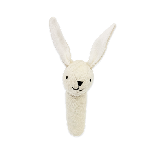 Bunny - Organic Stuffed Animal Baby Stick Rattle Toy
