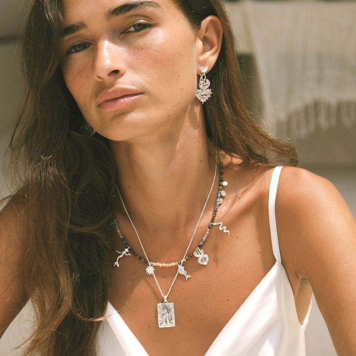 Luna & Rose x Tahnee Kelland ‘Burn It All Down’ silver flaming heart statement earrings, ethically made in Bali from recycled sterling silver.