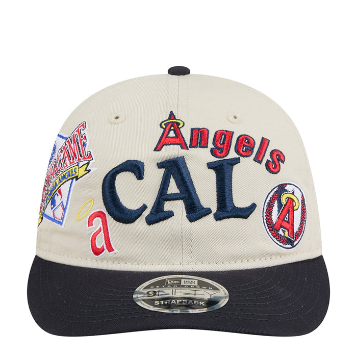 Two-tone baseball cap with Angels “CA” front logo and dark brim, embroidered patches