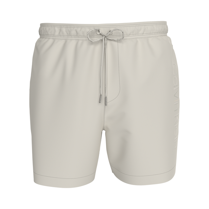 Calvin Klein Medium Drawstring Swim Shorts Logo Embroidery White Leafy Fun