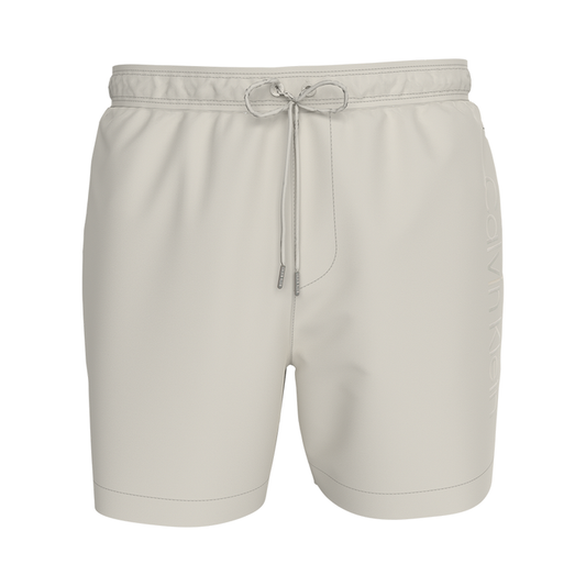Calvin Klein Medium Drawstring Swim Shorts Logo Embroidery White Leafy Fun