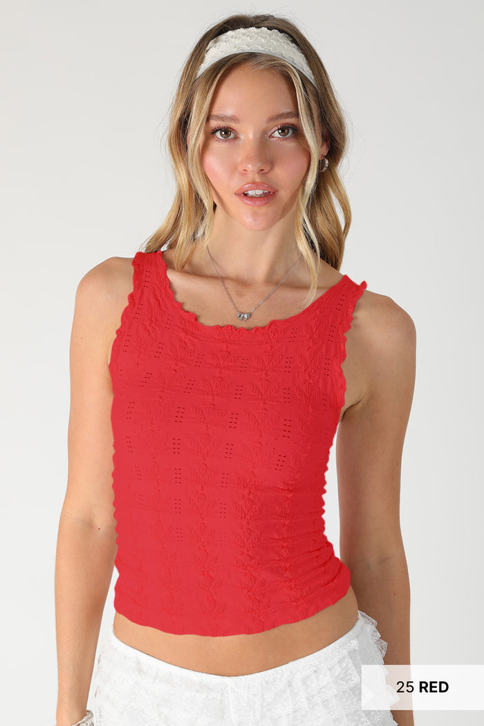 Camelia Floral Edge Seamless Top (Made in USA) - Red