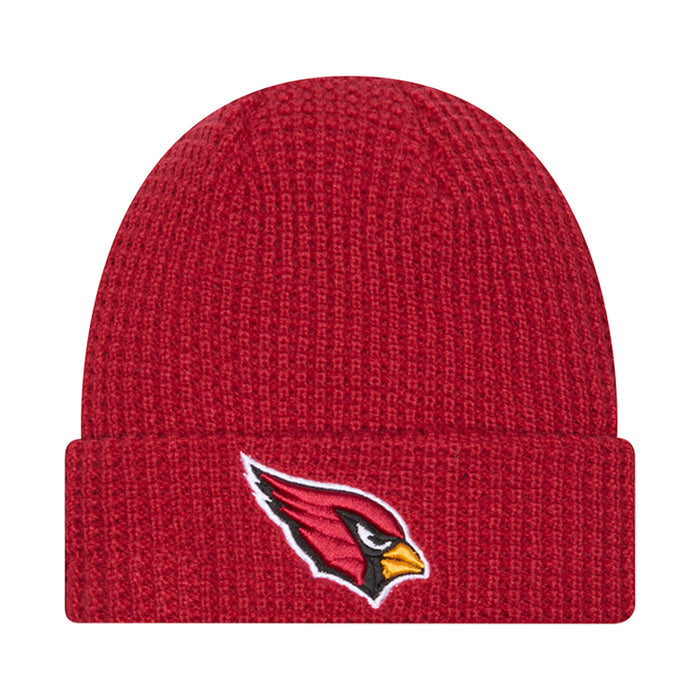 Red knit waffle beanie with Cardinals logo on front cuff