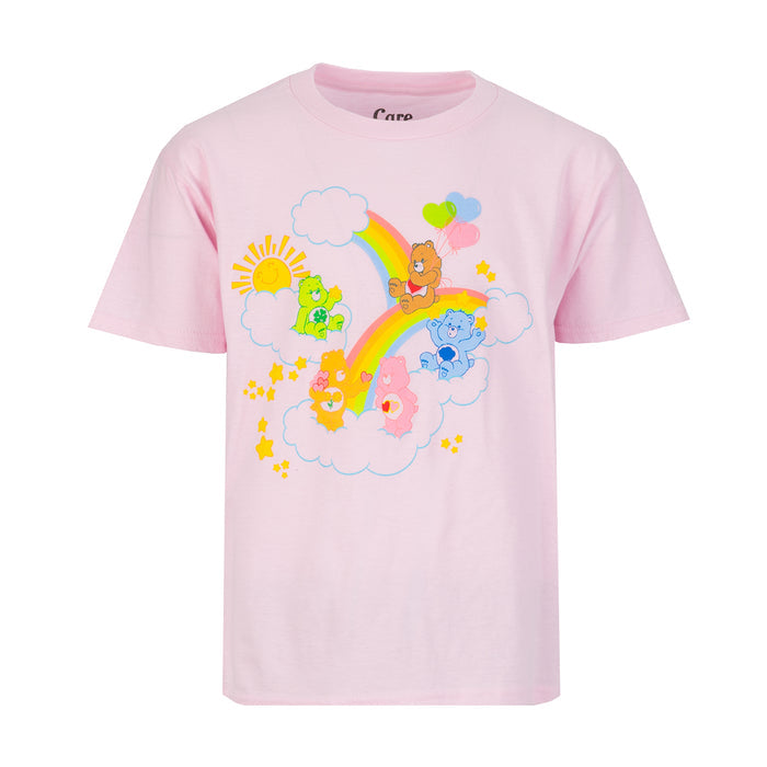 Light pink toddler T-shirt with Care Bears rainbow cloud graphic