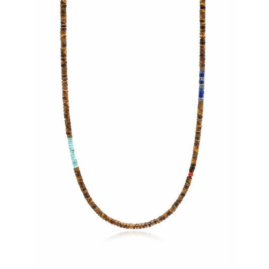 The Caribbean Collection -Brown Tiger Eye Heishi Necklace with Blue Lapis and Turquoise