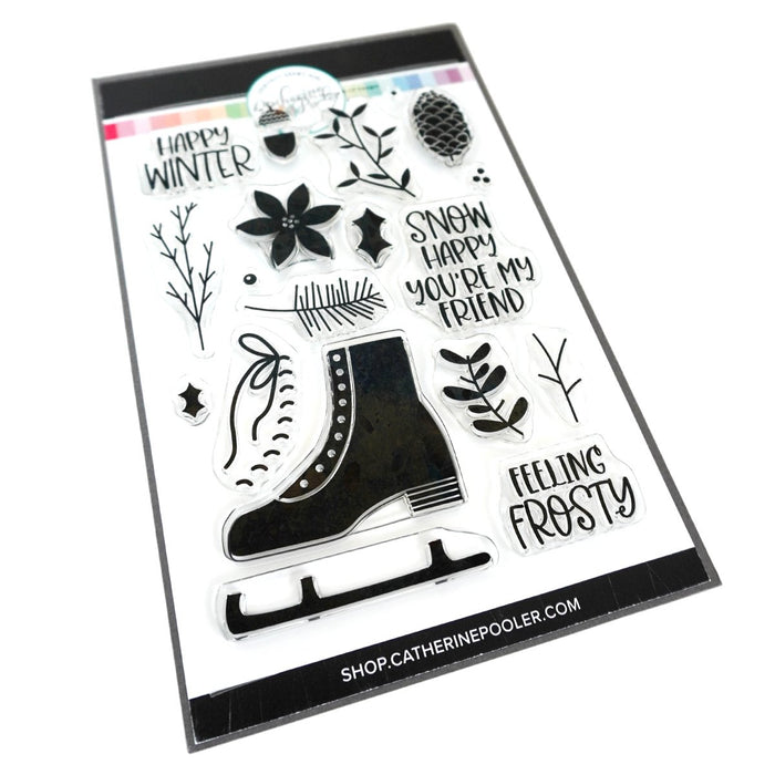 Catherine Pooler - Stamp & Die Set - Let's Go Skating. Get ready for some Winter fun this month! The Let's Go Skating Stamp Set is ready for fun with it's cute sentiments. Available at Embellish Away located in Bowmanville Ontario Canada.