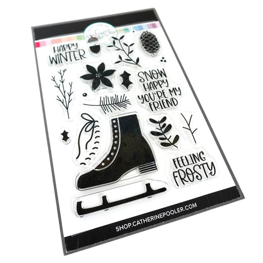 Catherine Pooler - Stamp & Die Set - Let's Go Skating. Get ready for some Winter fun this month! The Let's Go Skating Stamp Set is ready for fun with it's cute sentiments. Available at Embellish Away located in Bowmanville Ontario Canada.