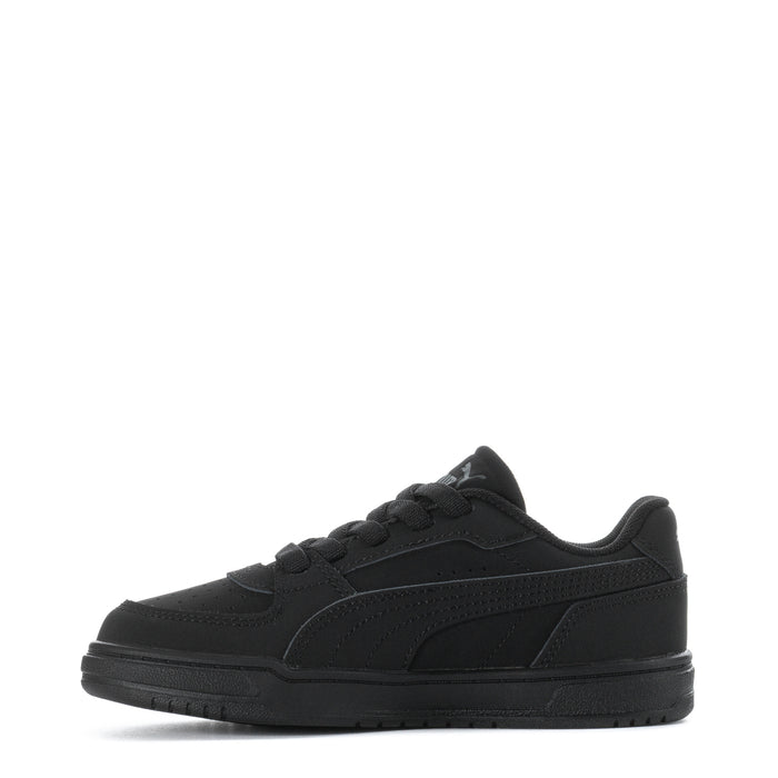 Kids' black lace-up sneaker, side panel with Puma stripe logo and textured sole