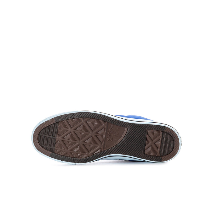 Youth blue high-top sneaker outsole with textured rubber tread