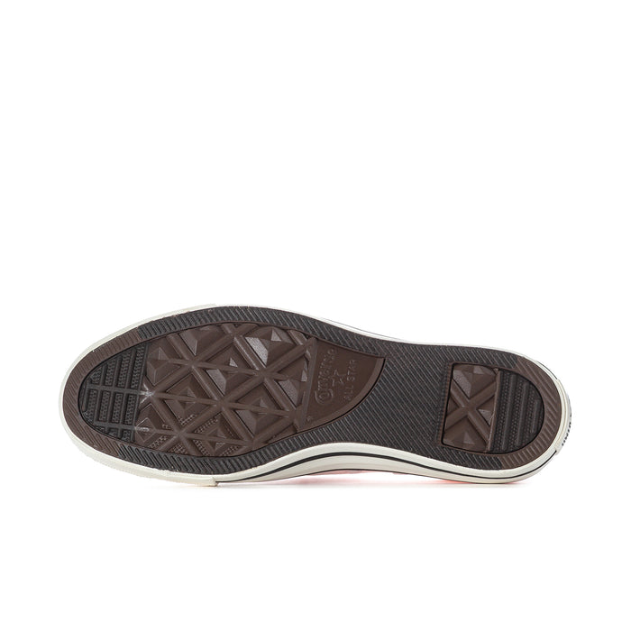 Women's sneaker outsole with textured tread and dark rubber heel edge