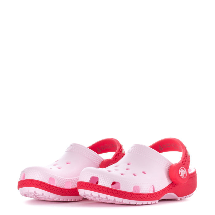Toddler white clog with red back heel strap and side ventilation holes