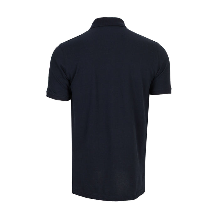Men's navy pique polo shirt, plain back, short sleeves