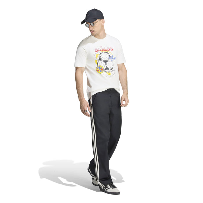 Men's white graphic tee with Adidas soccer-ball front print