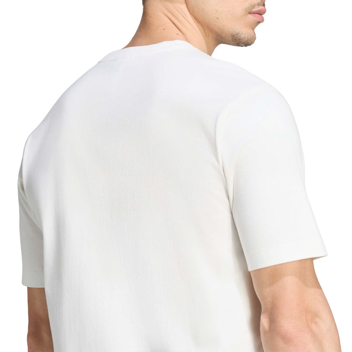 Men's white T-shirt back view, plain short sleeves