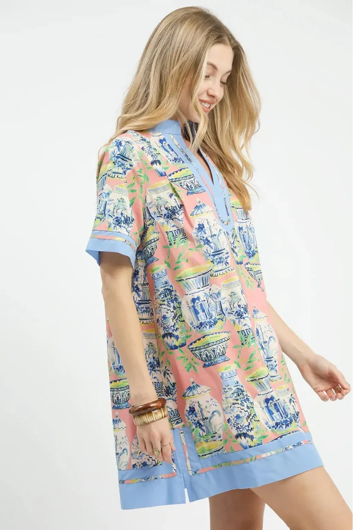 Coral Print Dress