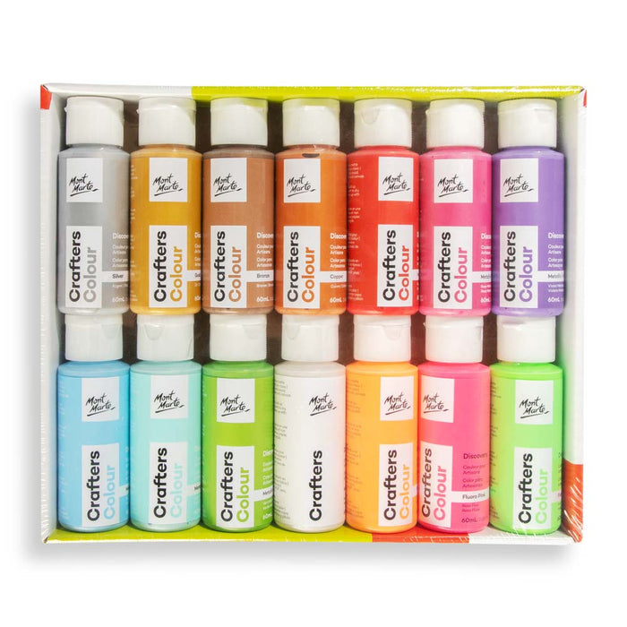 Crafters Colour Metallic & Fluoro Discovery Paint Set 14pc x 60ml