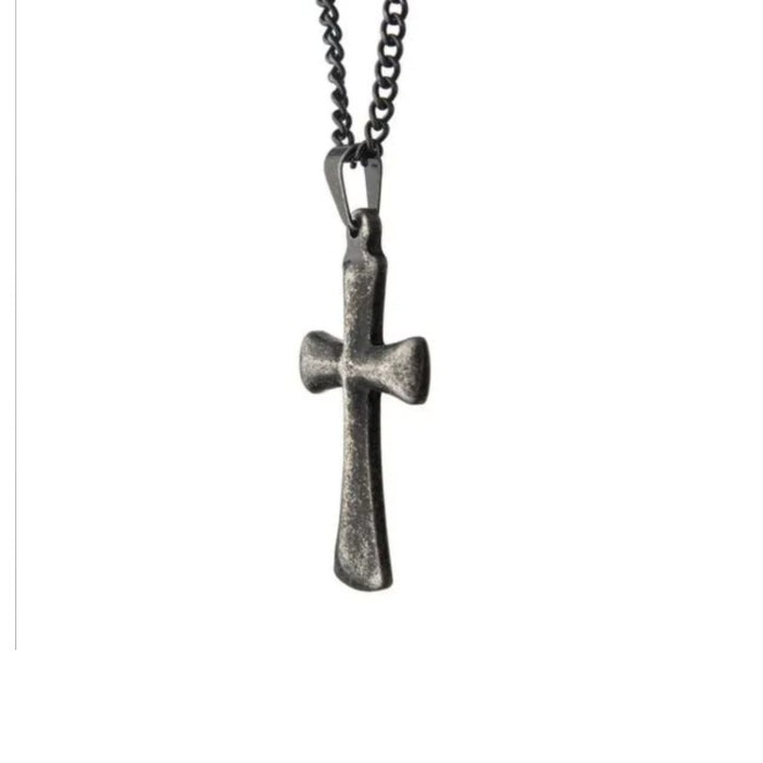 Crusader Antique Steel Cross Pendant with Matte Black Chain