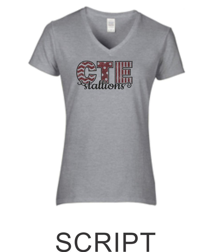 CTE Glitter Ladies Grey Short Sleeve Tee in 4 New Designs